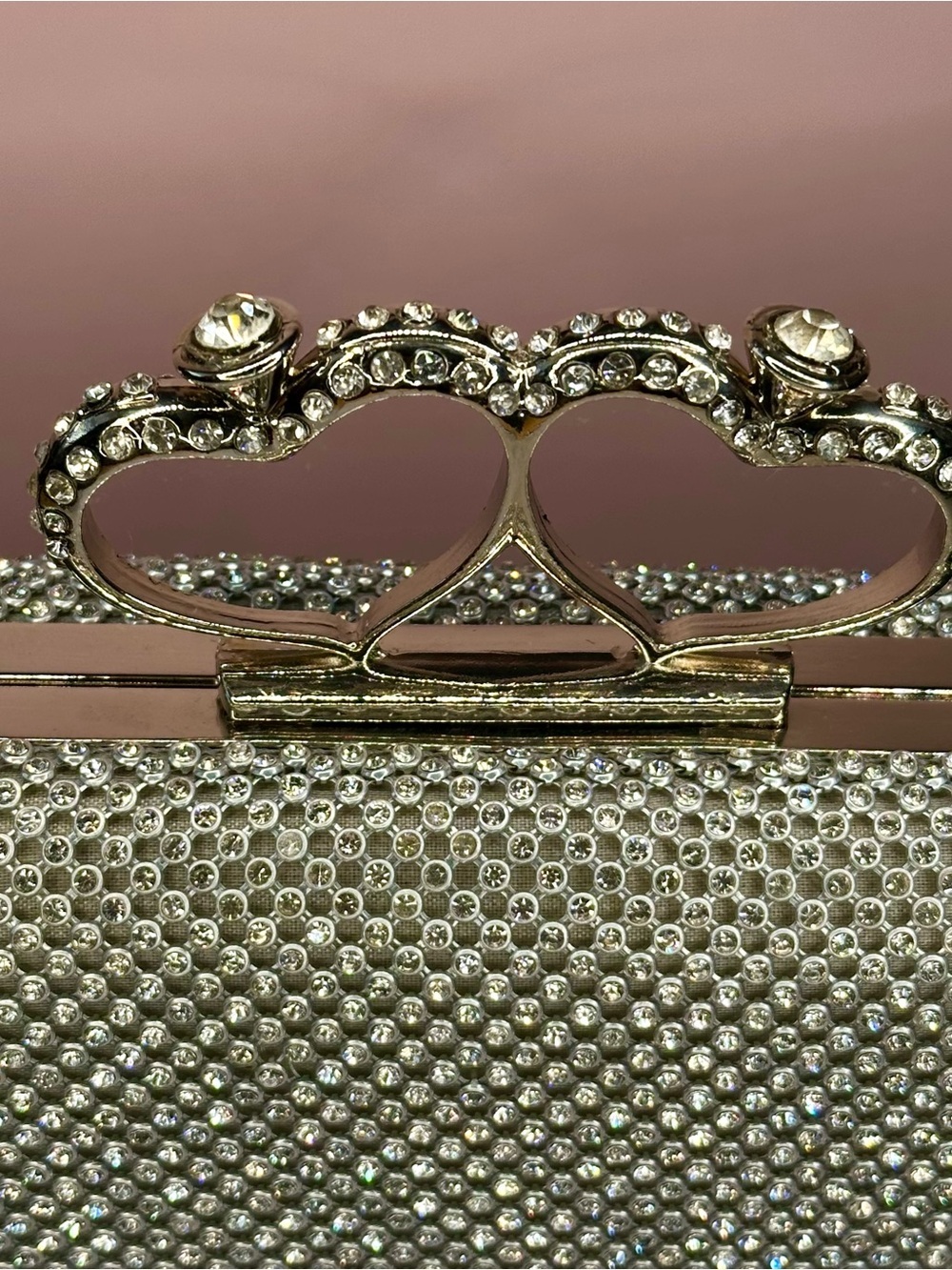 Silver Rhinestone Clutch Heart Clasp Crystal Evening Bag Wedding Prom Formal - Picture 9 of 15
